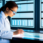 A focused quantum physicist, fully clothed in a clean, professional lab coat over a modest shirt and trousers, wearing safety glasses, meticulously observing a sophisticated optical fiber setup on an illuminated optical table in a pristine, modern quantum optics laboratory. Subtle laser beams illustrate photon pathways. In the background, data screens display abstract quantum graphs and secure key distribution patterns. The scene is illuminated by soft, cool light, emphasizing precision and scientific rigor. perfect anatomy, correct proportions, natural pose, well-formed hands, proper finger count, natural body proportions, safe for work, appropriate content, fully clothed, professional, high quality, detailed, realistic.