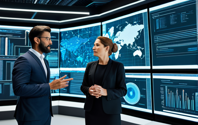A diverse group of professional cybersecurity experts, both male and female, in modest business suits and professional dress, gathered around a large interactive holographic display, discussing complex data structures in a secure, modern data center. The atmosphere is focused and collaborative. The setting emphasizes advanced technology and a clean, well-lit environment. fully clothed, appropriate attire, safe for work, perfect anatomy, natural proportions, professional photography, high quality, well-formed hands, proper finger count, natural body proportions, appropriate content, family-friendly.